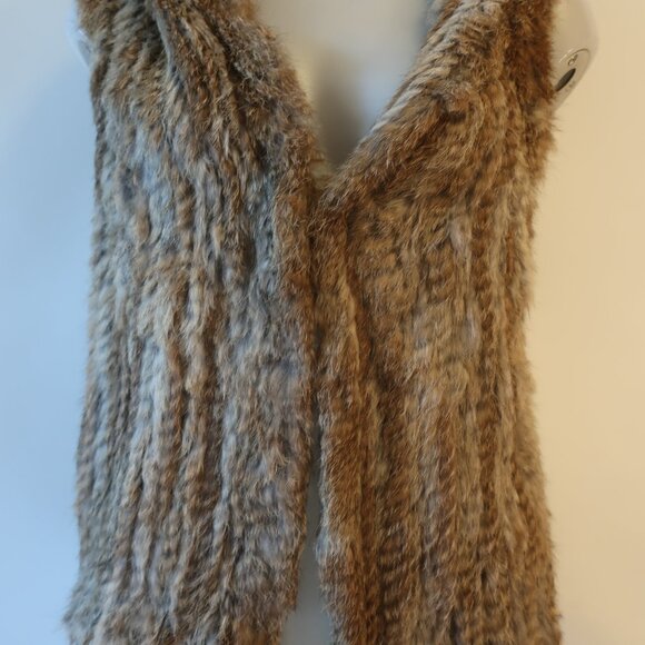 Womens Scoop NYC Brown Hooded Rabbit Fur Vest S - Picture 3 of 9